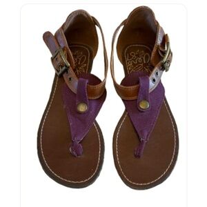 Aeropostale Purple and Brown Sandals with T-Strap Design